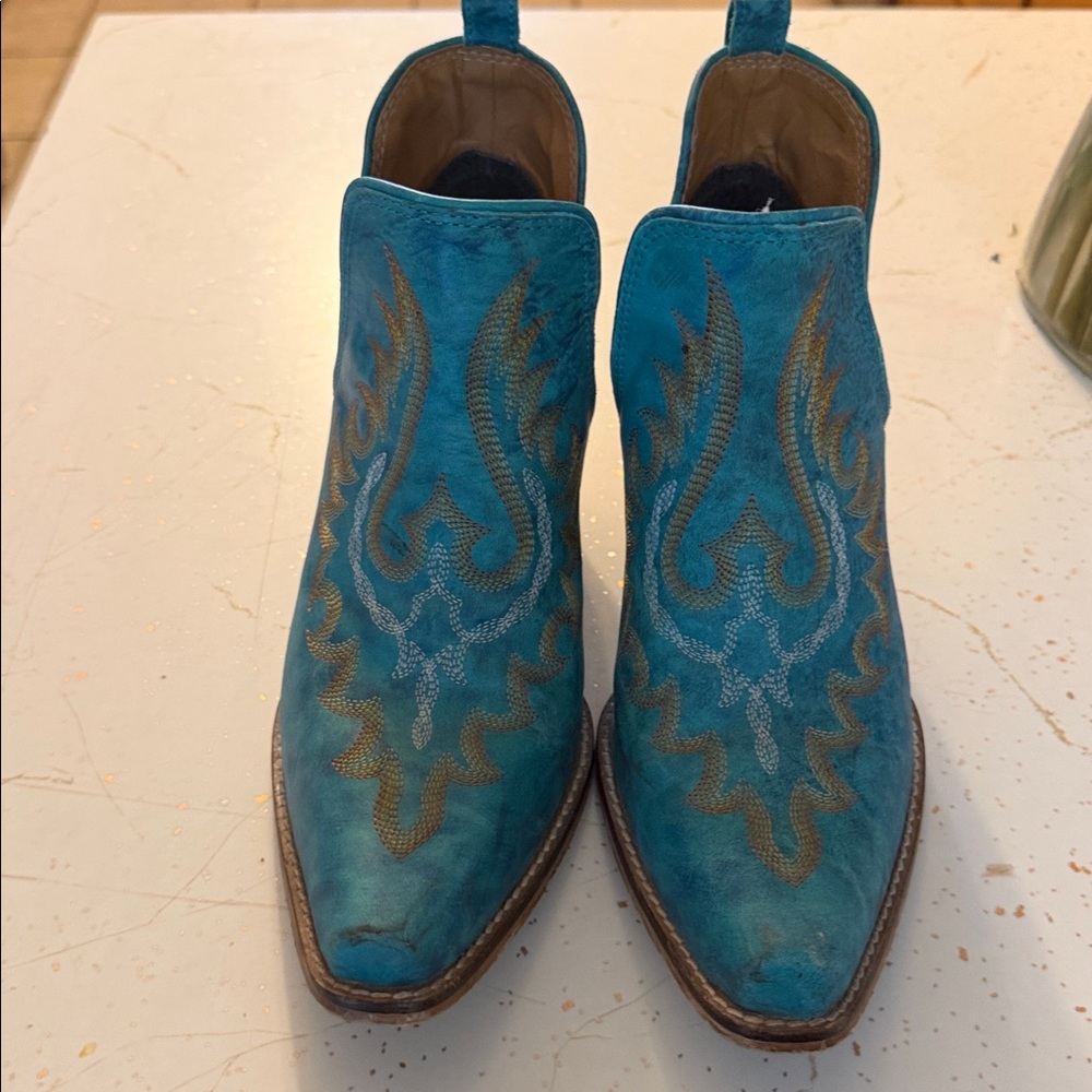 Myra Bag Teal Embroidered Ankle Booties - Picture 4 of 5